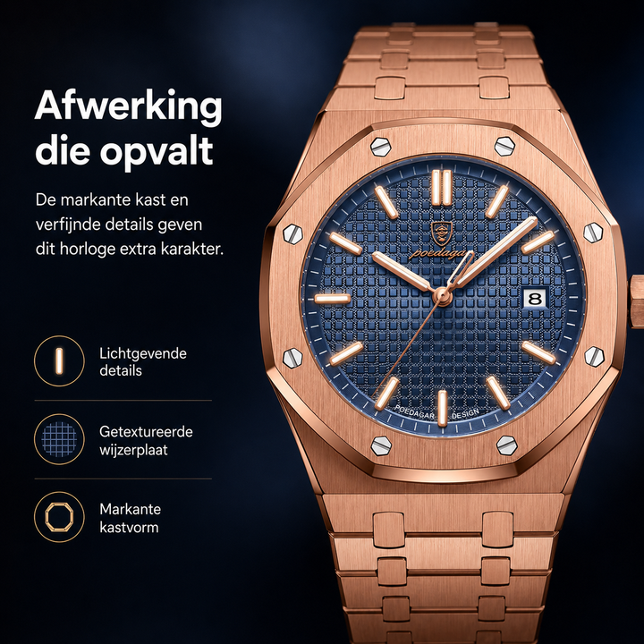 Tijdloos quartz herenhorloge van Jonas Deluxe, waterbestendig en ideaal als cadeau voor mannen.