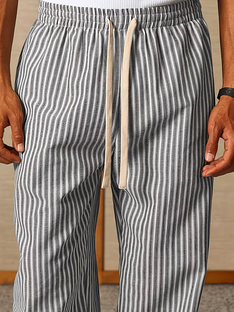 Zomerse gestreepte joggers voor heren in een moderne wide leg stijl