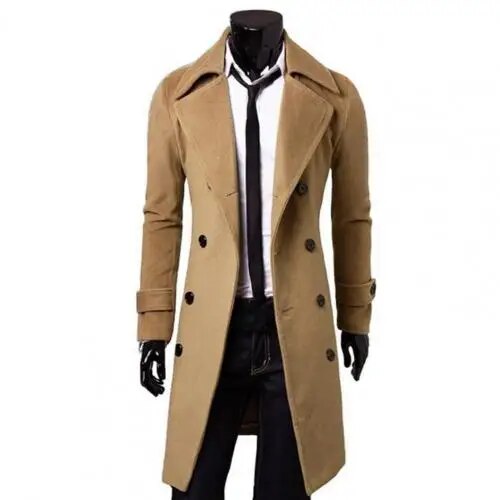Winddichte heren trenchcoat, perfecte jas voor buitenmode met stijlvolle dubbele rij knopen en riem.