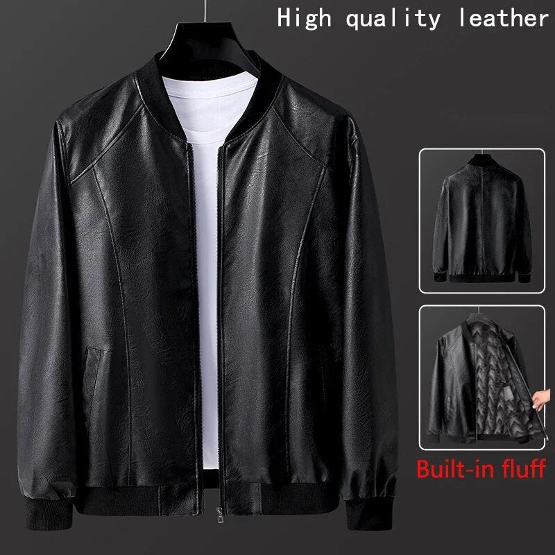 Zwarte heren biker jas met pluche voering
