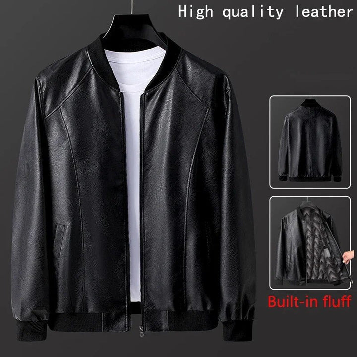 Zwarte heren biker jas met pluche voering