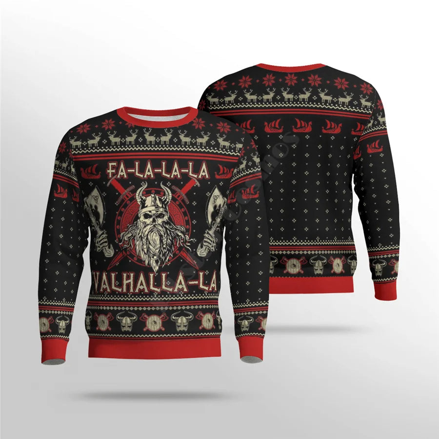 Heren Viking kersttrui met YuleTattoo design. Ideaal voor feestdagen, winter en een stoere look.