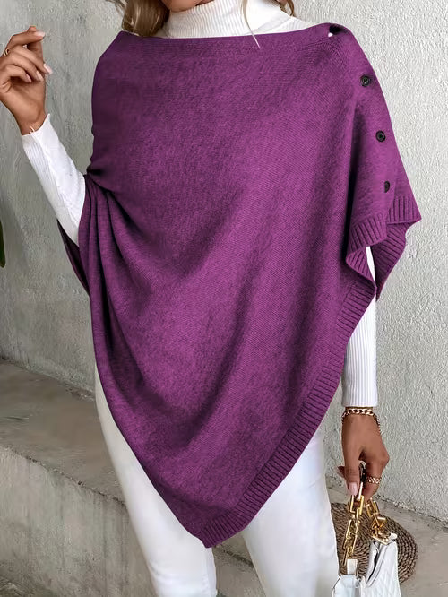 Ivora Poncho | Luxe Dames Poncho Met Knoopsluiting