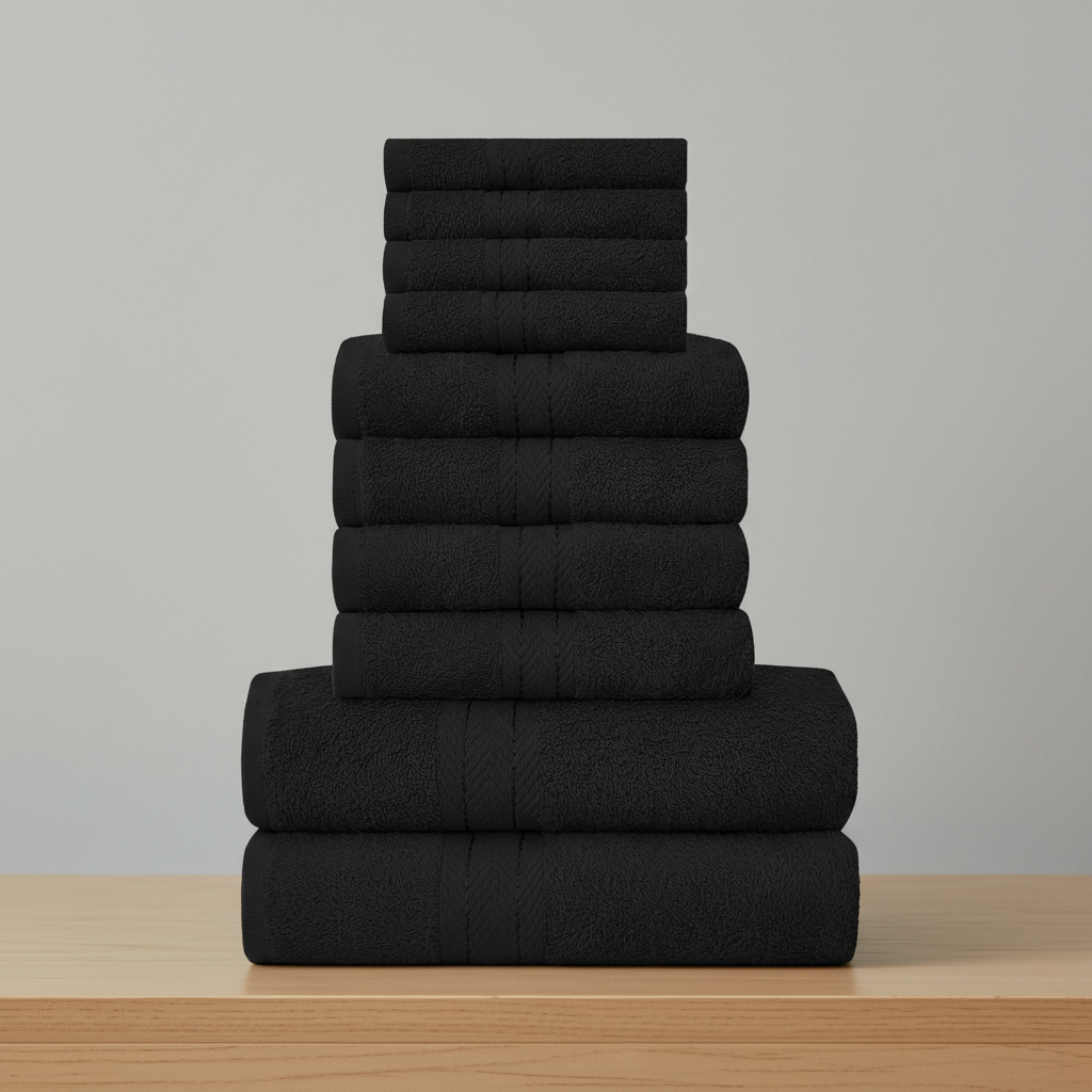 Comfortabele en stijlvolle 10-delige handdoekenset van CottonRich katoen, perfect voor elke badkamer.