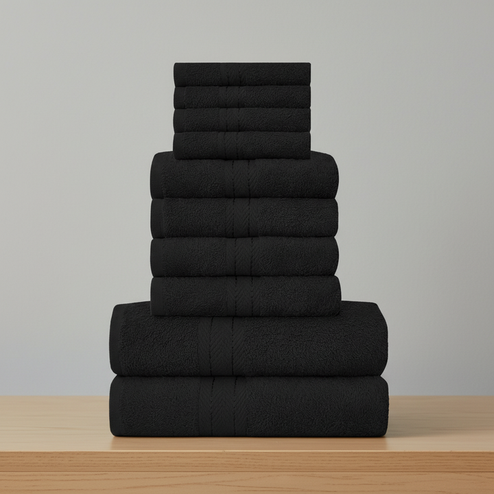 Comfortabele en stijlvolle 10-delige handdoekenset van CottonRich katoen, perfect voor elke badkamer.