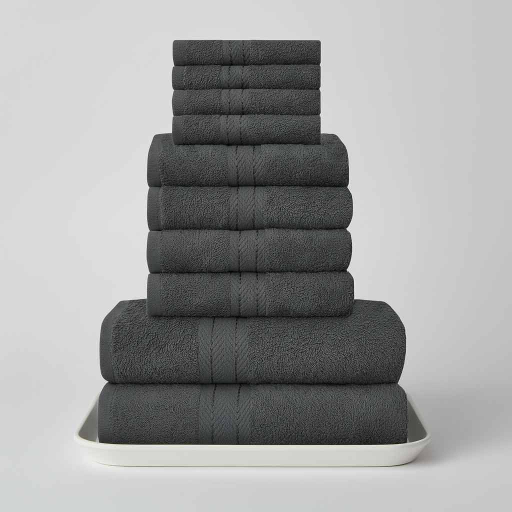 Sneldrogende en luxe 10-delige handdoekenset van CottonRich katoen, absorberend badtextiel voor comfort.