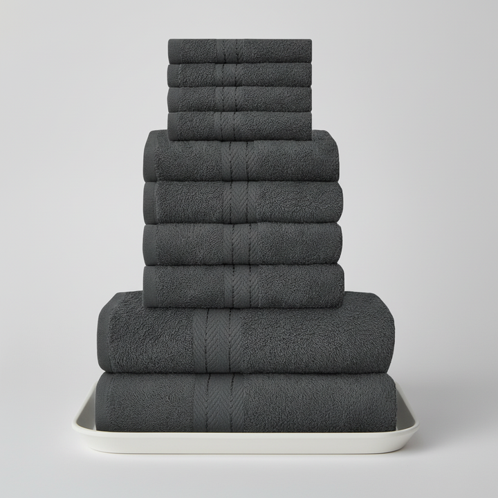 Sneldrogende en luxe 10-delige handdoekenset van CottonRich katoen, absorberend badtextiel voor comfort.