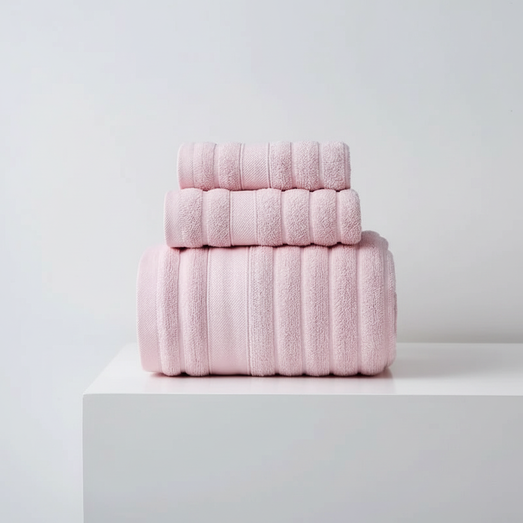 Diverse set luxe katoenen handdoeken, zacht en absorberend, voor een comfortabele badkamerervaring.