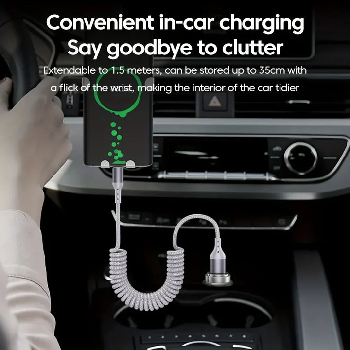 Georganiseerde werkplek met de 100W USB-C FlexCharge veerkabel, perfect voor elke telefoon.