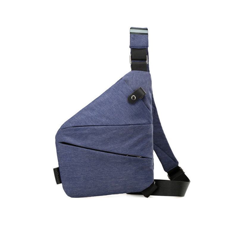 Zwarte anti-diefstal tas voor heren getoond vanuit een hoek