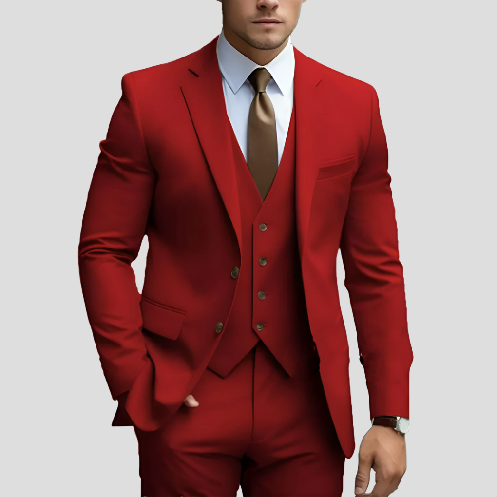 Elegante beige slimfit herenpakset, 3-delig. Ideaal voor een stijlvolle bruidegom of gast op een zomerse bruiloft.