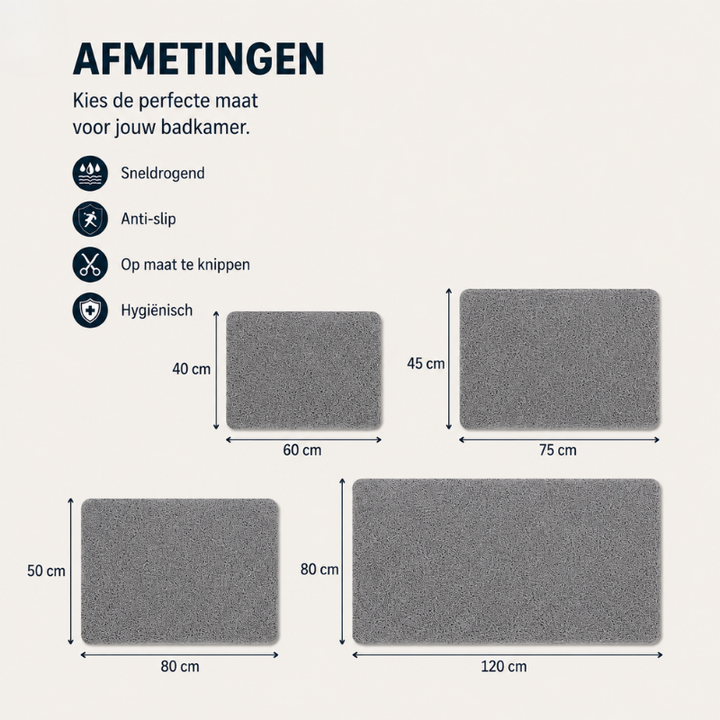 Illustratie van hoe je de douchemat eenvoudig kunt aanpassen met een schaar