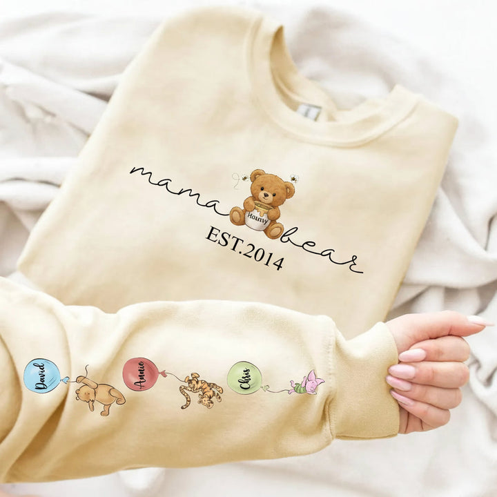 Gepersonaliseerde damestrui met namen van kinderen en schattige beertjes, ideaal Moederdag cadeau voor mama.