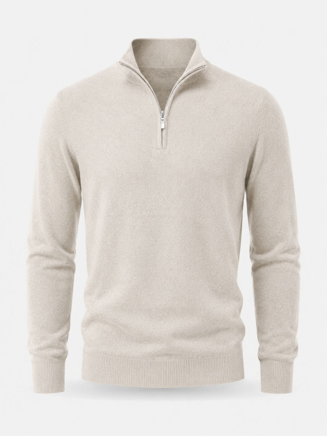 Heren V-hals trui met rits, zacht en ademend. Perfect voor lente en zomeravonden.