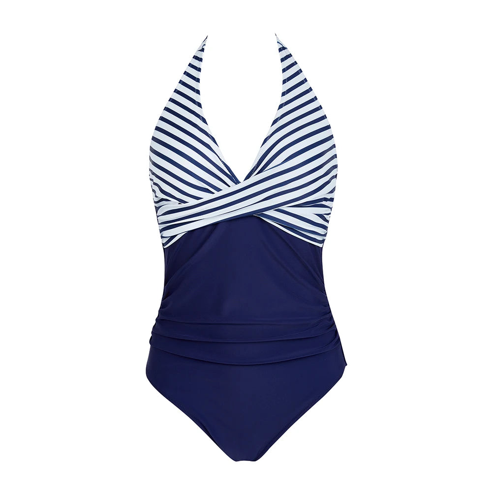 Zomerse strandmode: elegant halter badpak met speelse ruches