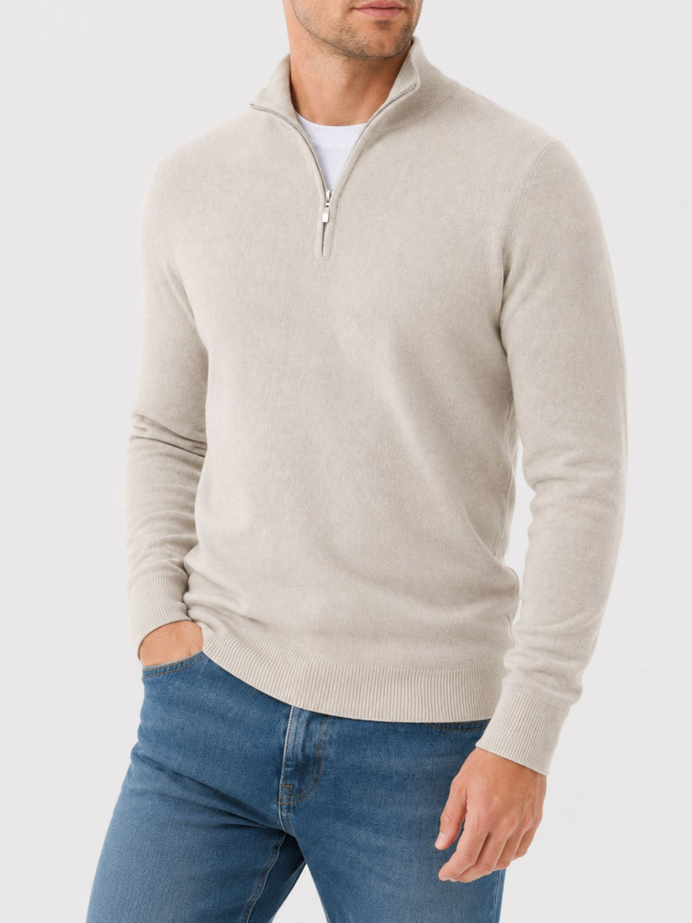 Modieuze heren V-hals trui met rits, ideaal voor herfst en winter. Geschikt voor alle seizoenen.