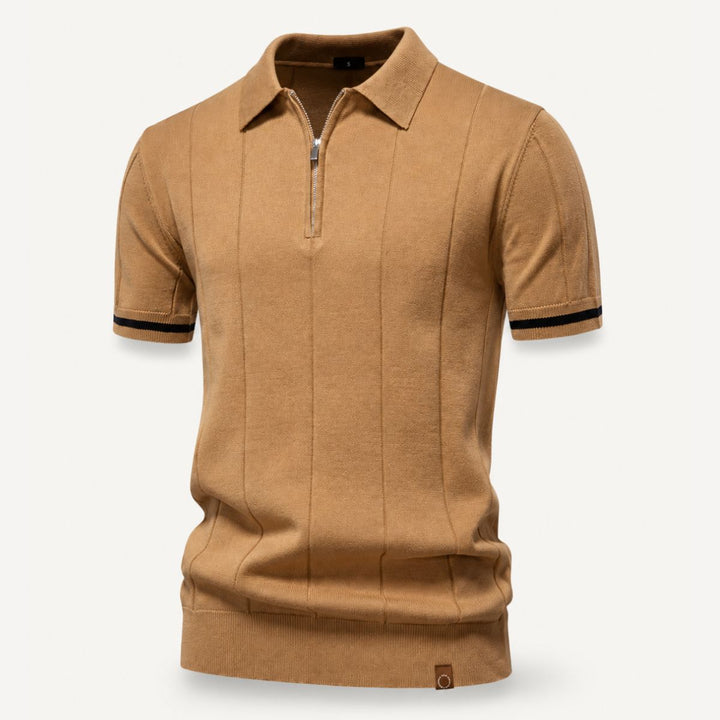 Casual heren gebreide polo met rits en klassieke kraag; perfecte zomerkleding.
