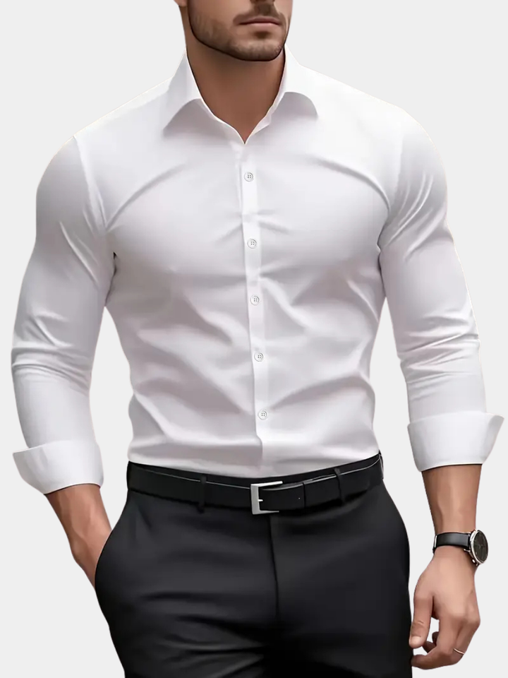 Wit heren overhemd Sam, lange mouwen, klassiek en stijlvol. Perfect voor zakelijke en formele kleding.