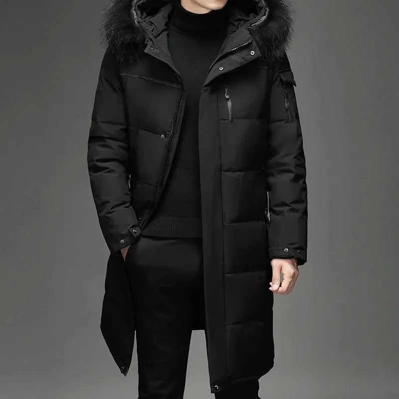Zwarte heren parka winterjas met warme voering