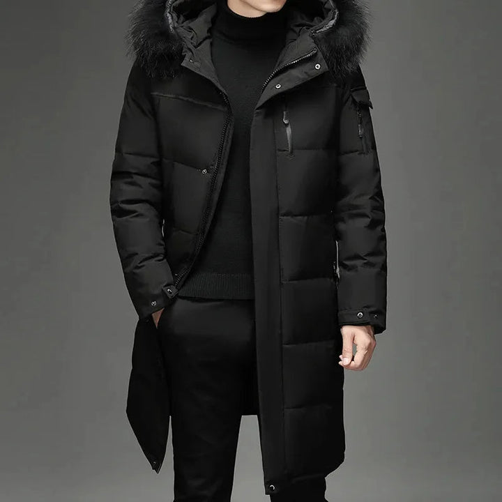Zwarte heren parka winterjas met warme voering