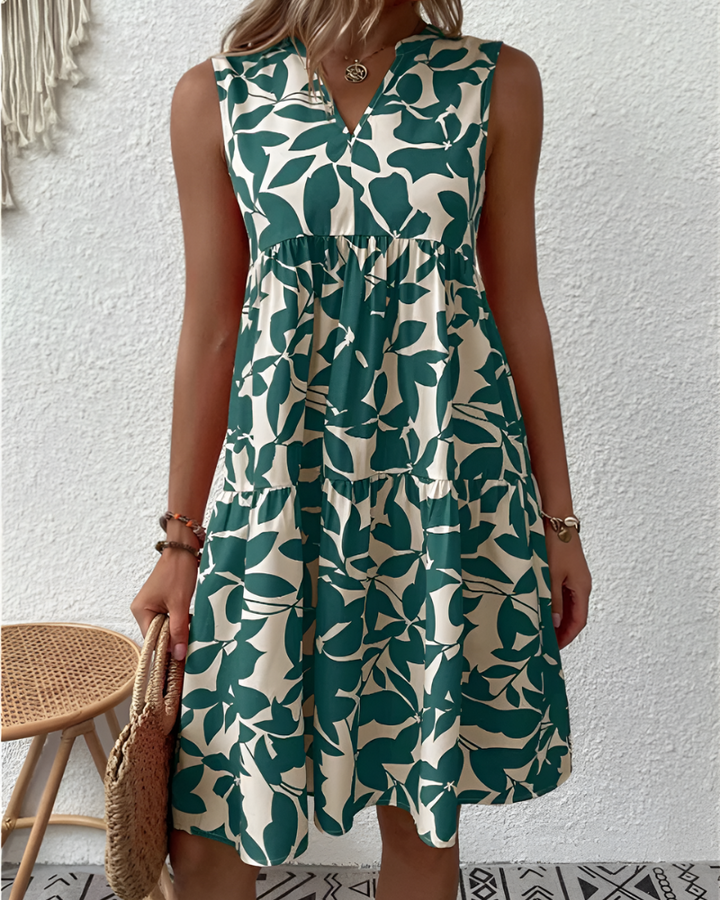 Dames zomer midi-jurk met bladerprint in groen