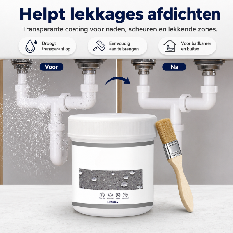 Schilderbare transparante rubberpasta, klaar voor overschilderen na waterdichte afdichting.