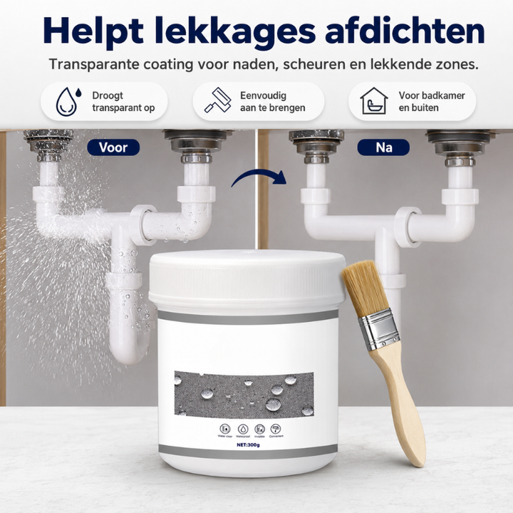 Schilderbare transparante rubberpasta, klaar voor overschilderen na waterdichte afdichting.