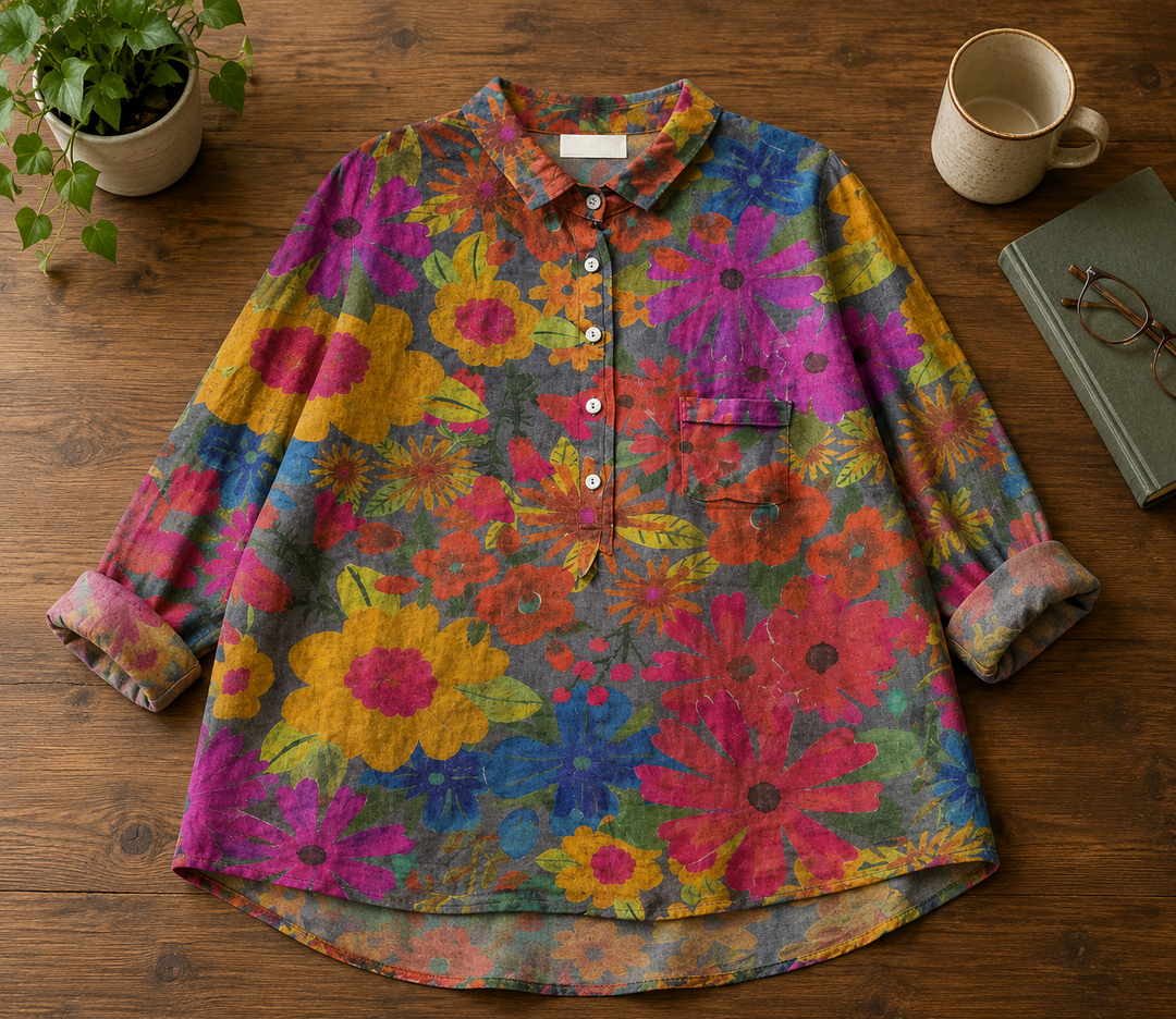 Dames Bloemen Overhemd met Knoopsluiting - Levendige Stijl