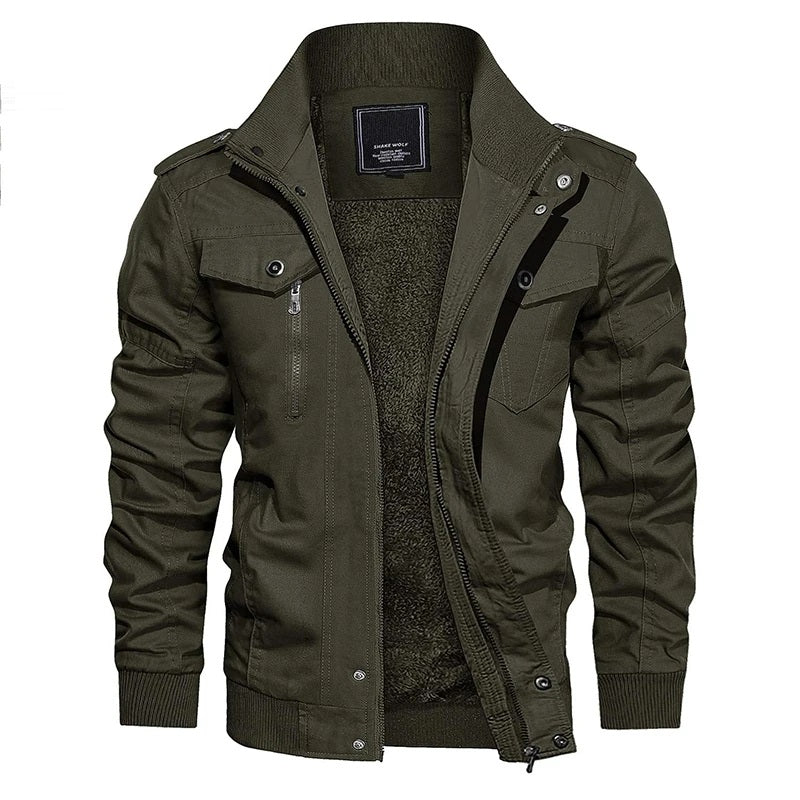 Groene heren winter bomberjas met stoere kraag