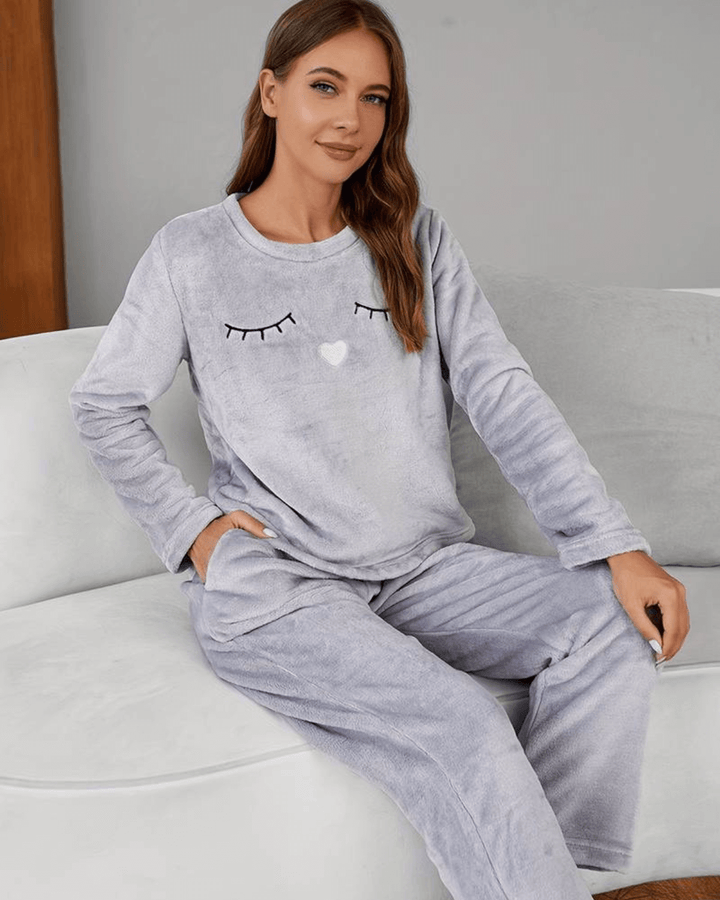 Luxe warme huispak en nachtkleding set voor dames in de kleur grijs