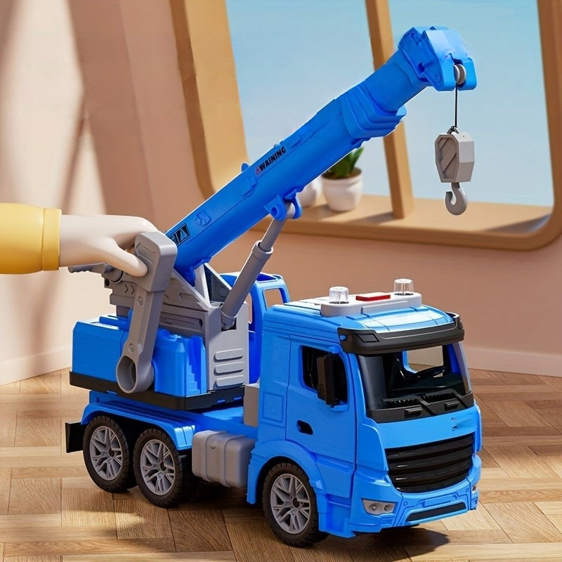 Blauwe kraanwagen speelgoed met knipperlichten en realistische details