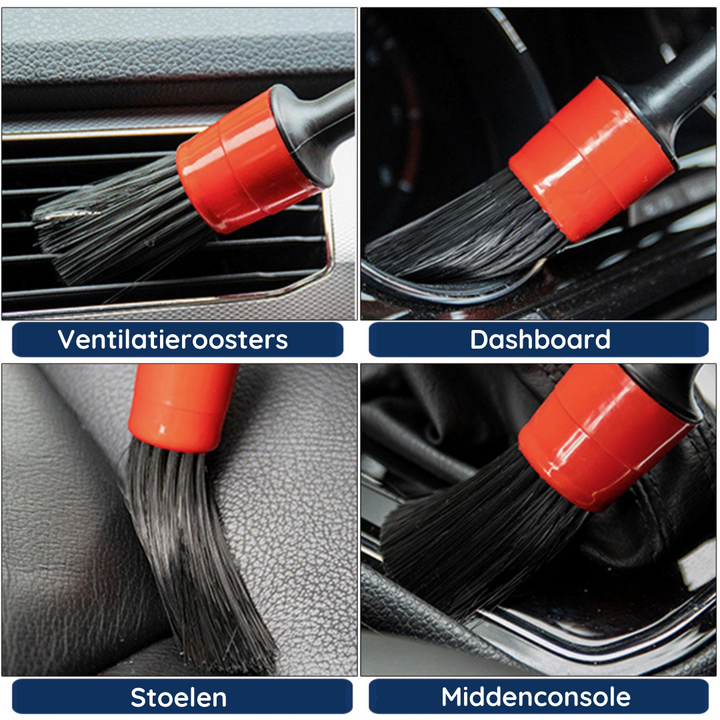 Detailing borstel voor nauwkeurige reiniging van auto interieur ventilatieroosters en kieren, krasvrij resultaat.