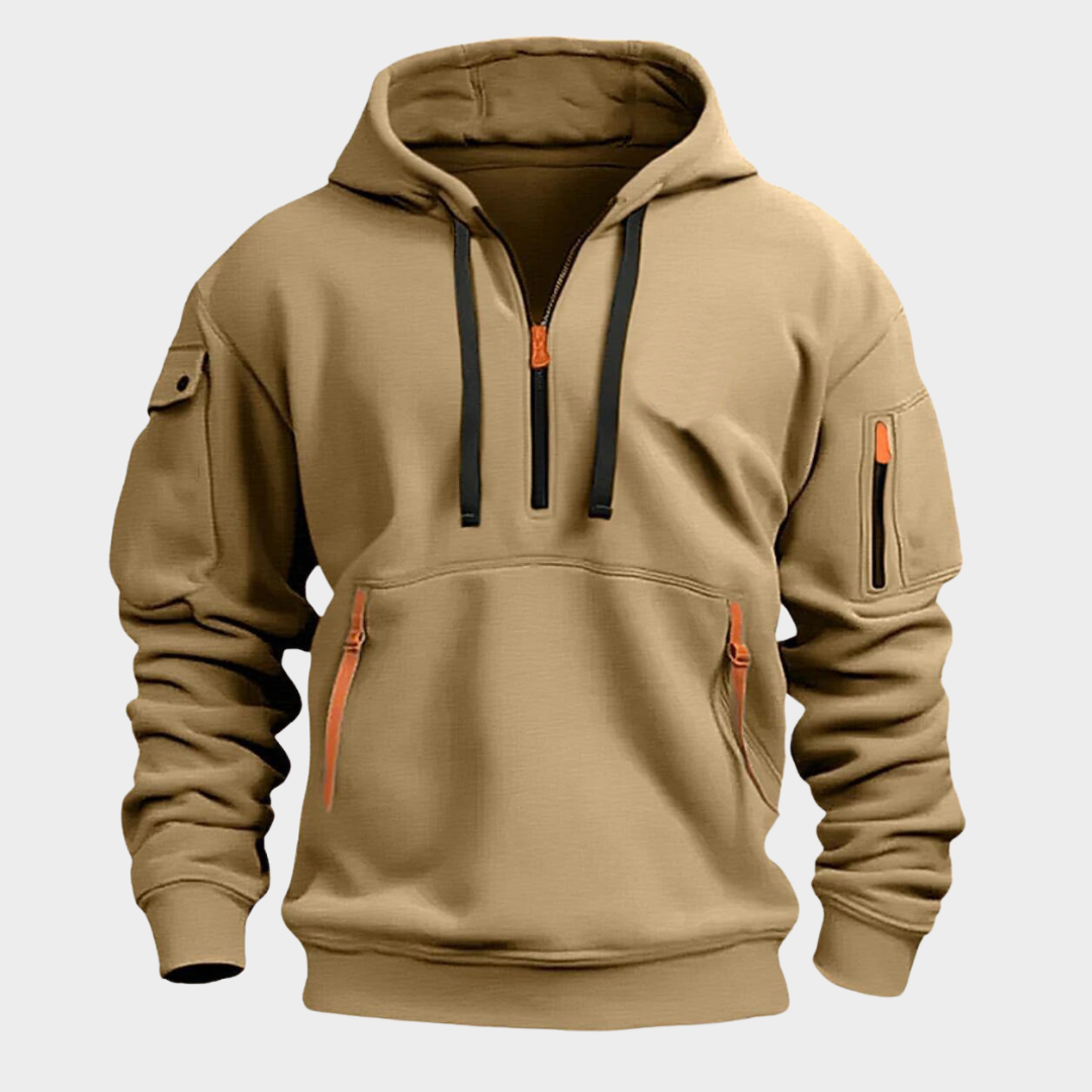 Stijlvolle grijze hoodie voor heren gemaakt van zachte winter trui stof