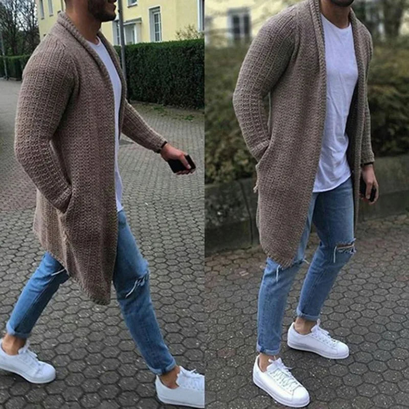Heren slim-fit lang gebreid vest, stijlvol en warm. Perfect voor casual wintermode.