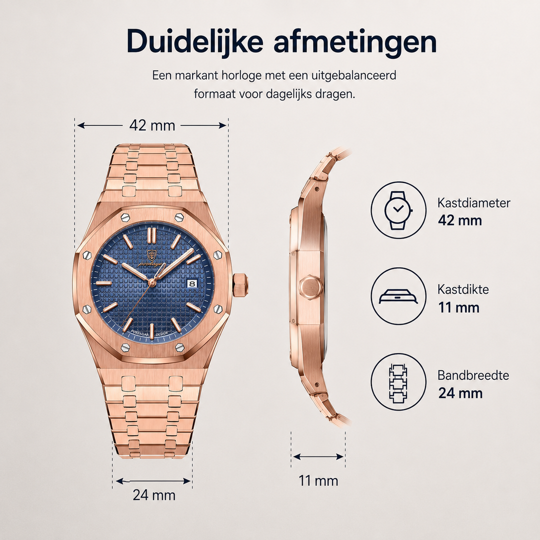 Accessoire voor mannen: Jonas Deluxe polshorloge met stijlvolle wijzerplaat, tijdloos en verfijnd.