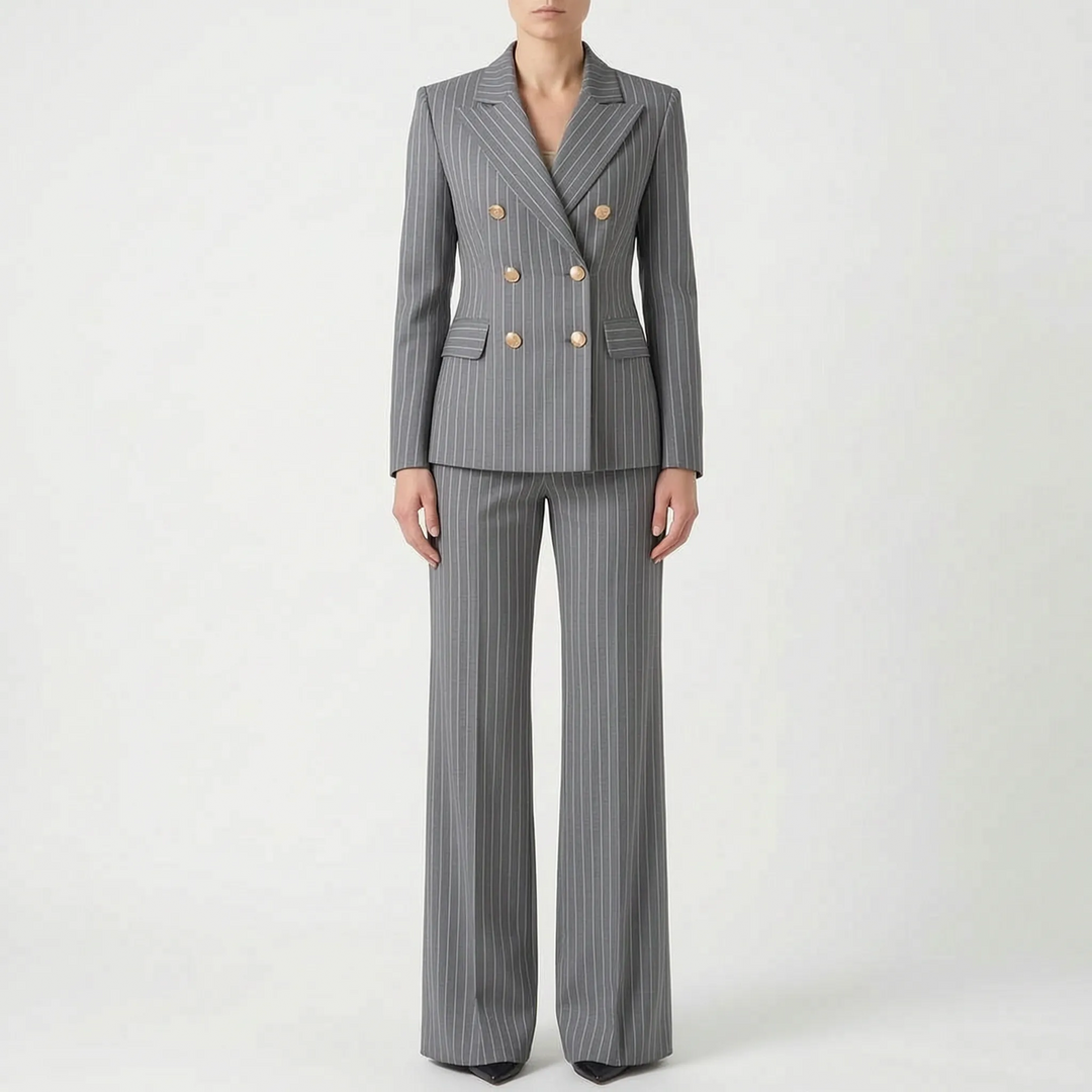 Veelzijdig dames broekpak in diverse kleuren: blauw, zwart, grijs, beige, wit.