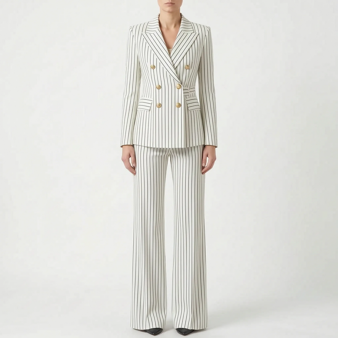 Chic gestreept damespak geschikt voor zowel formele als casual gelegenheden.