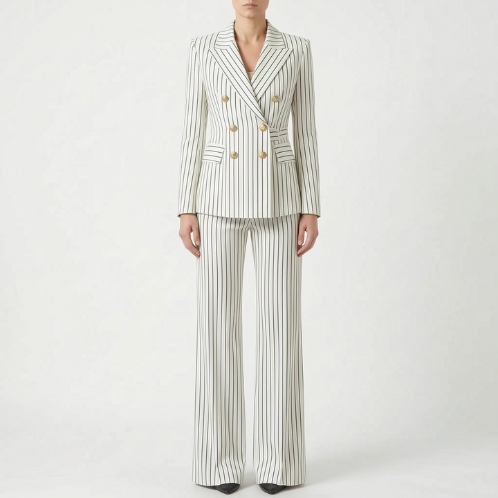 Chic gestreept damespak geschikt voor zowel formele als casual gelegenheden.