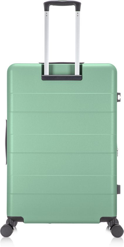 Slimme tweedelige reis kofferset met geïntegreerd laptopvak en 360 graden draaibare wielen. Perfect voor onderweg.