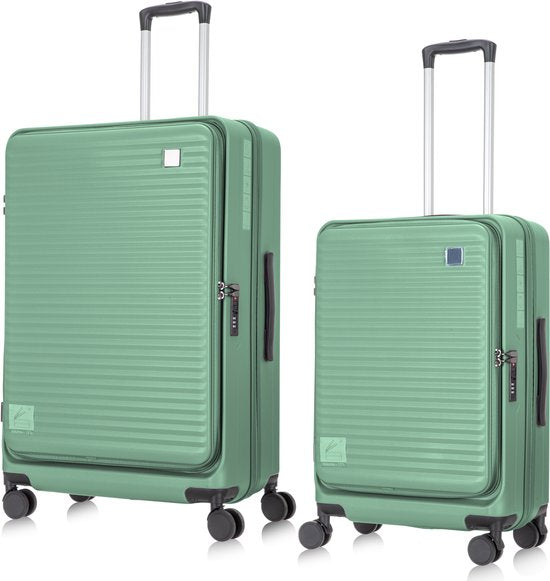 Professionele harde koffer set met laptopvak, ideaal voor zakenreizen. Met TSA slot en soepele wielen.