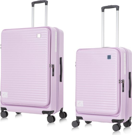 Duurzame tweedelige trolleyset met laptopvak, 360 graden wielen en TSA slot voor elke reis.