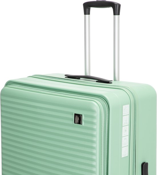 Twee robuuste reis trolleys met 360° wielen en geïntegreerd laptopvak voor comfortabel reizen.