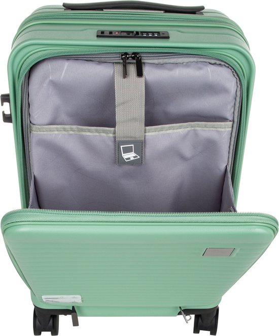 Moderne harde koffer set met laptopvak en TSA slot, perfect voor vakantie of zakenreis. Lichtgewicht design.