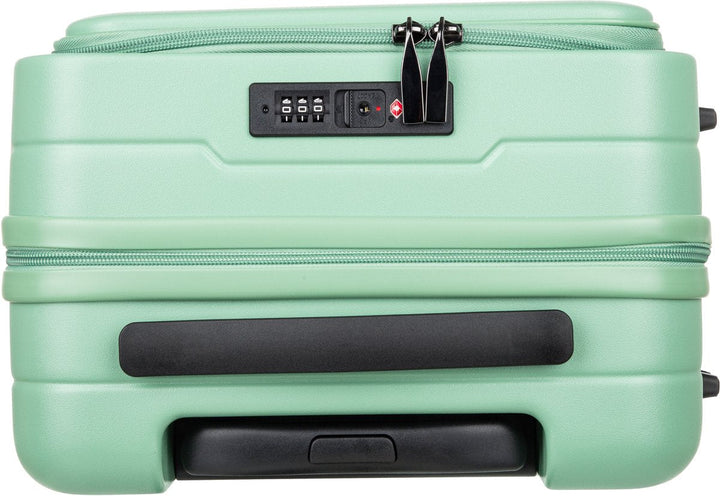 Duurzame tweedelige hartschalen kofferset met handig laptopvak en soepele 360 graden zwenkwielen.