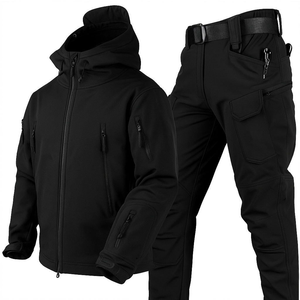 Zwarte water- en winddichte outdoor set voor heren