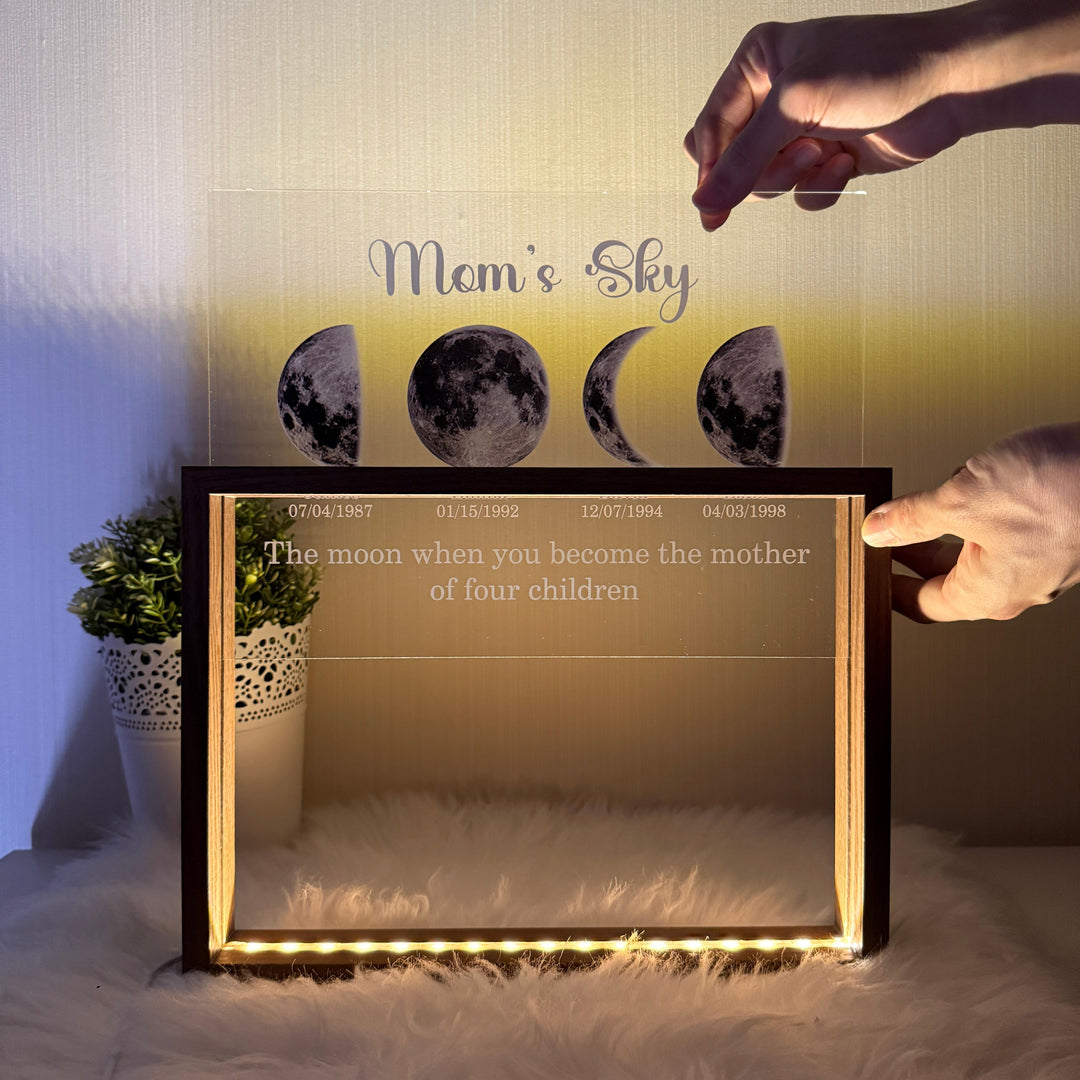 Uniek persoonlijk maanfase cadeau voor moeder, op maat gemaakt. Prachtige decoratie die elke interieur verrijkt.