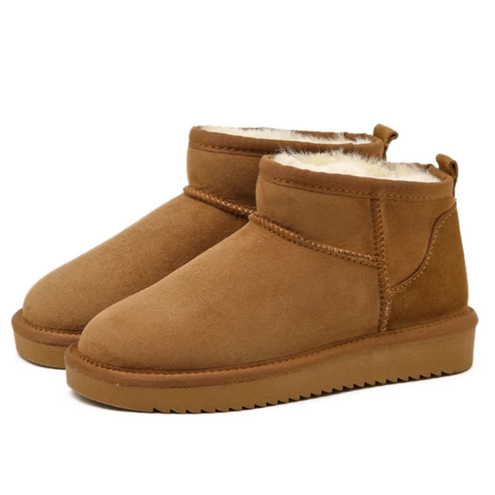 Grijze dames winterlaarzen mini, warm en comfortabel. Ideale casual slip-on schoenen voor de winter.