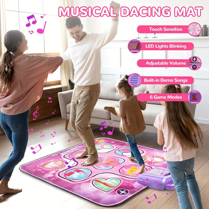Roze dansmat voor meisjes met oplichtende speelvelden en scorebord voor actief dansspel