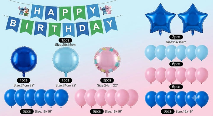Inhoud van het feestpakket inclusief vlaggenlijn en verschillende ballonnen