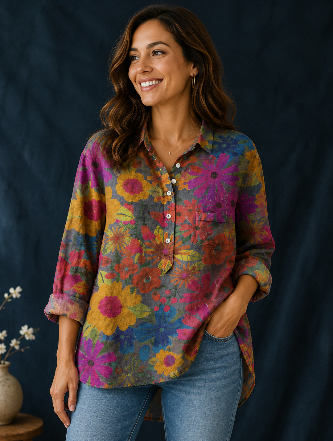 Dames Bloemen Overhemd met Knoopsluiting - Levendige Stijl